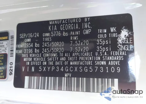 2025 Kia Telluride Ex z USA, uszkodzony, nr VIN 5XYP34GCXSG573109